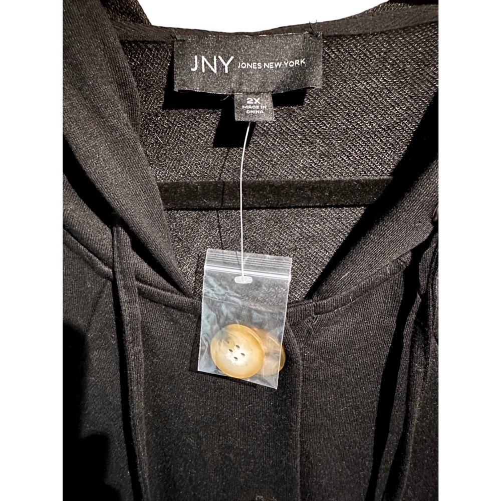 Jones New York Woman Black Button Front Hooded Cardigan Jacket Plus Size 2X NEW - Picture 5 of 6